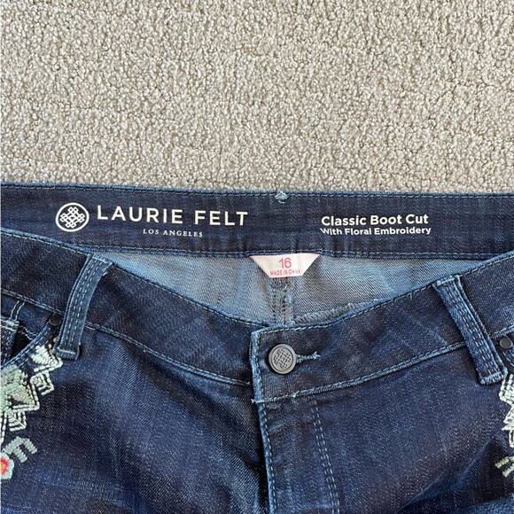 Laurie Felt 16 Embroidered Boot Cut Dark Blue Embroidered Flare Jeans NWOT - Picture 2 of 5